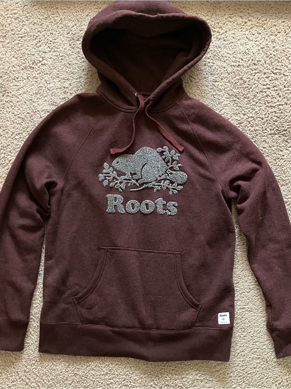 Roots Maroon Hoodie with Gray Embroidered Beaver